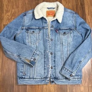Levi's Light Blue Denim Sherpa Jacket with Cream Lining